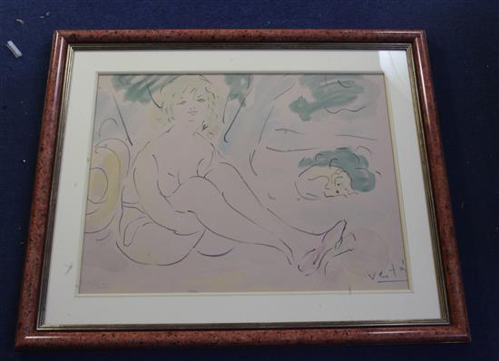 Verta Seated female nude and dog 47 x 63cm